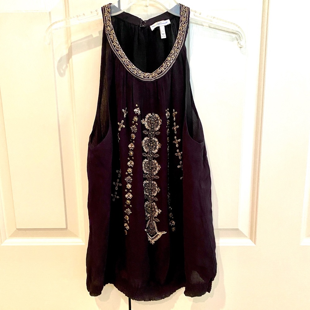 Joie Medium gorgeous black gold beaded blouse
